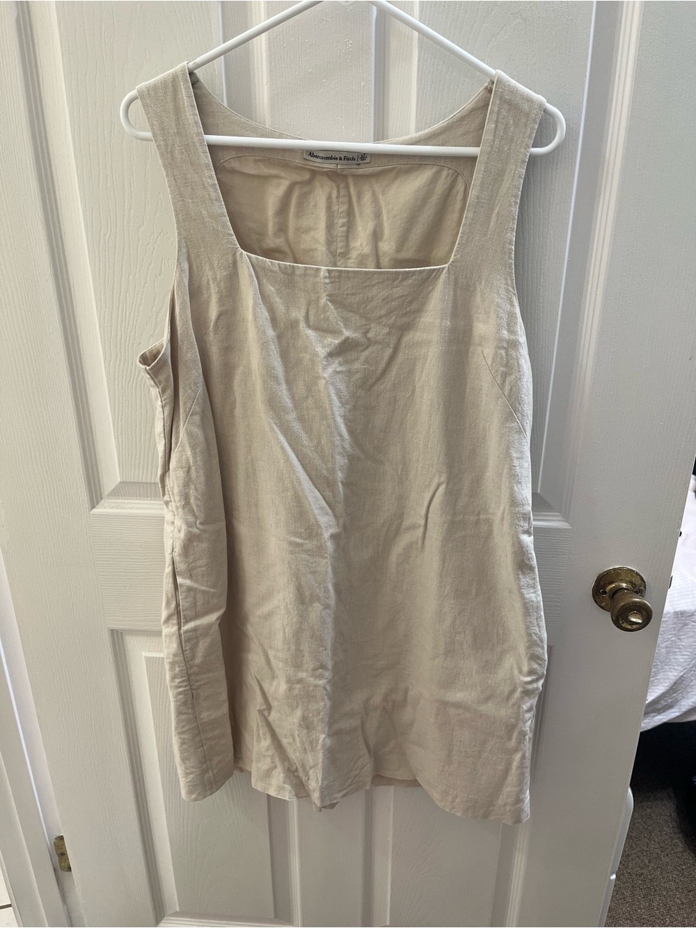 Abercrombie & Fitch Cream Square-Neck Linen Blend Dress